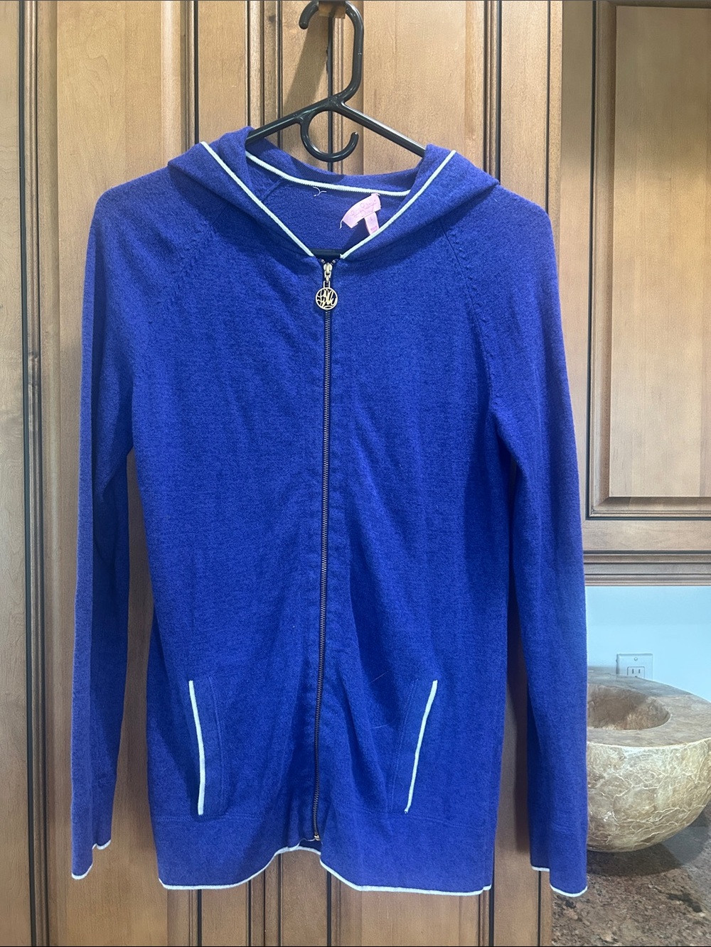 Lilly Pulitzer Royal Blue Zip Hoodie Sweater with White Trim